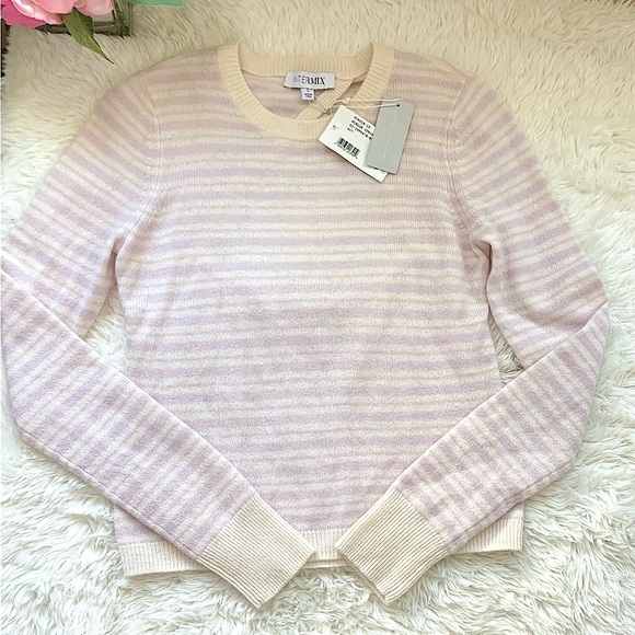 NWT Intermix Noelle Cashmere Striped Crossover Back Sweater - Picture 2 of 15